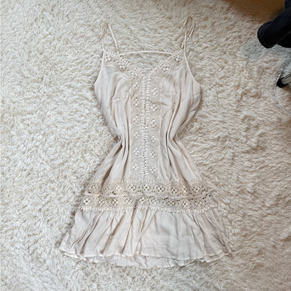 miami Cream Crochet-Trim Mini Sundress